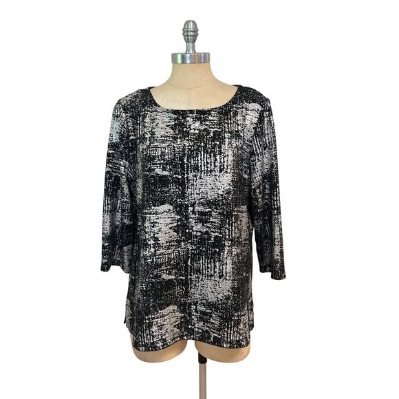 Chico's Easywear Black & Silver Abstract Print Metallic Top Size 2 Large - Picture 1 of 5